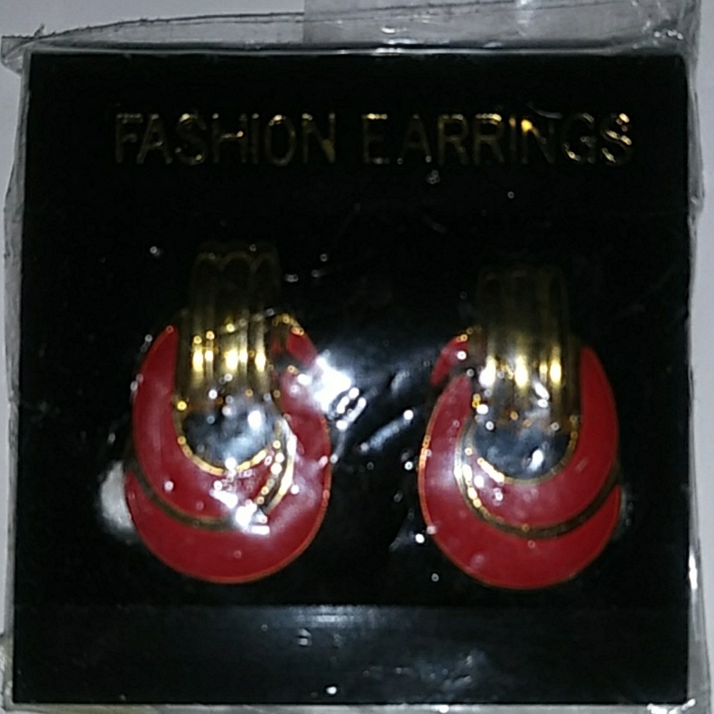 CUSTOM RED AND GOLD CLIP ON EARRINGS
